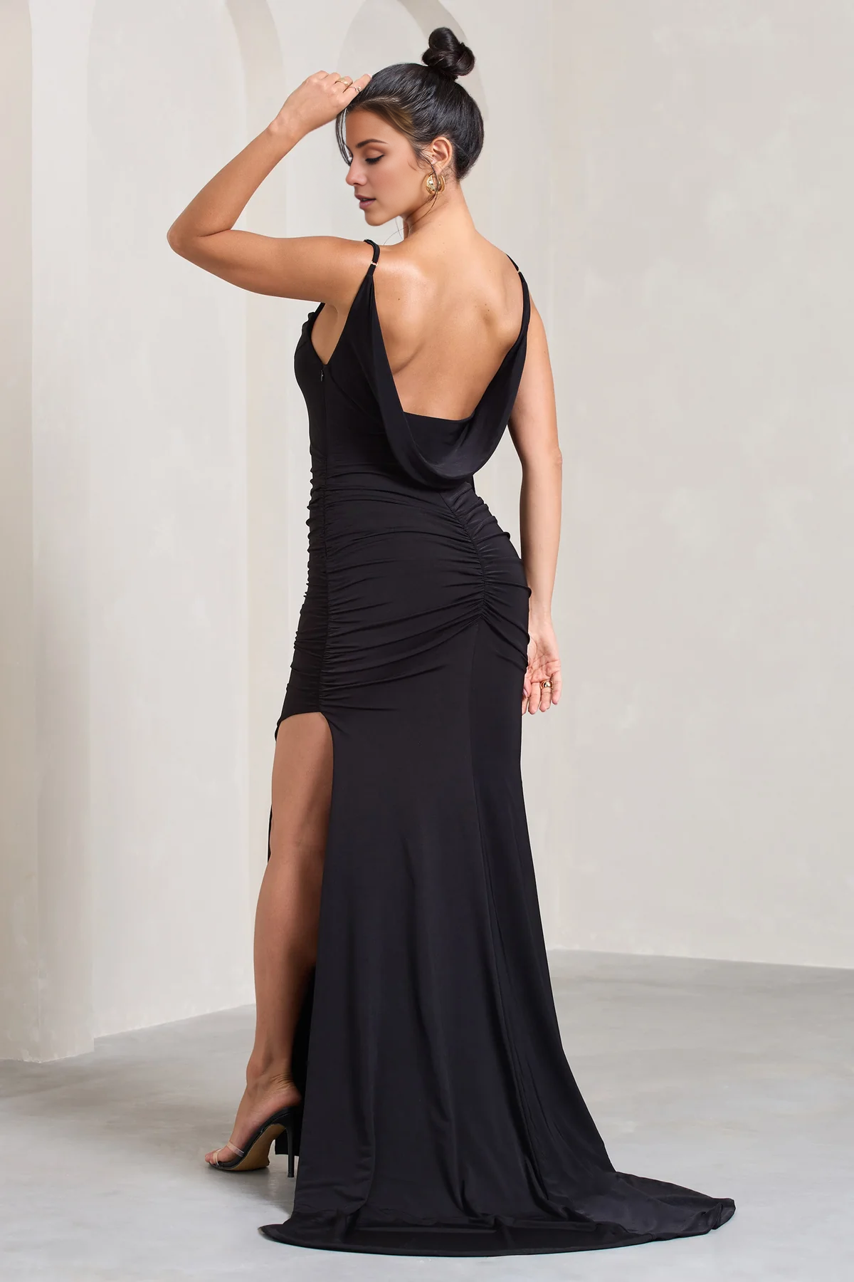 Hanging sleeveless high leg slit and floor length evening dress - jimiss dress