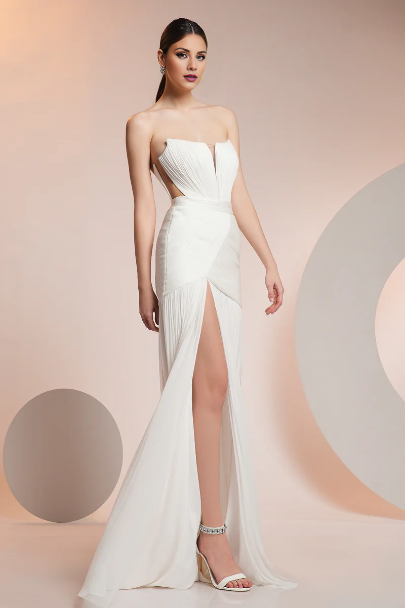 Mermaid chiffon lining tight corset and floor length evening gown