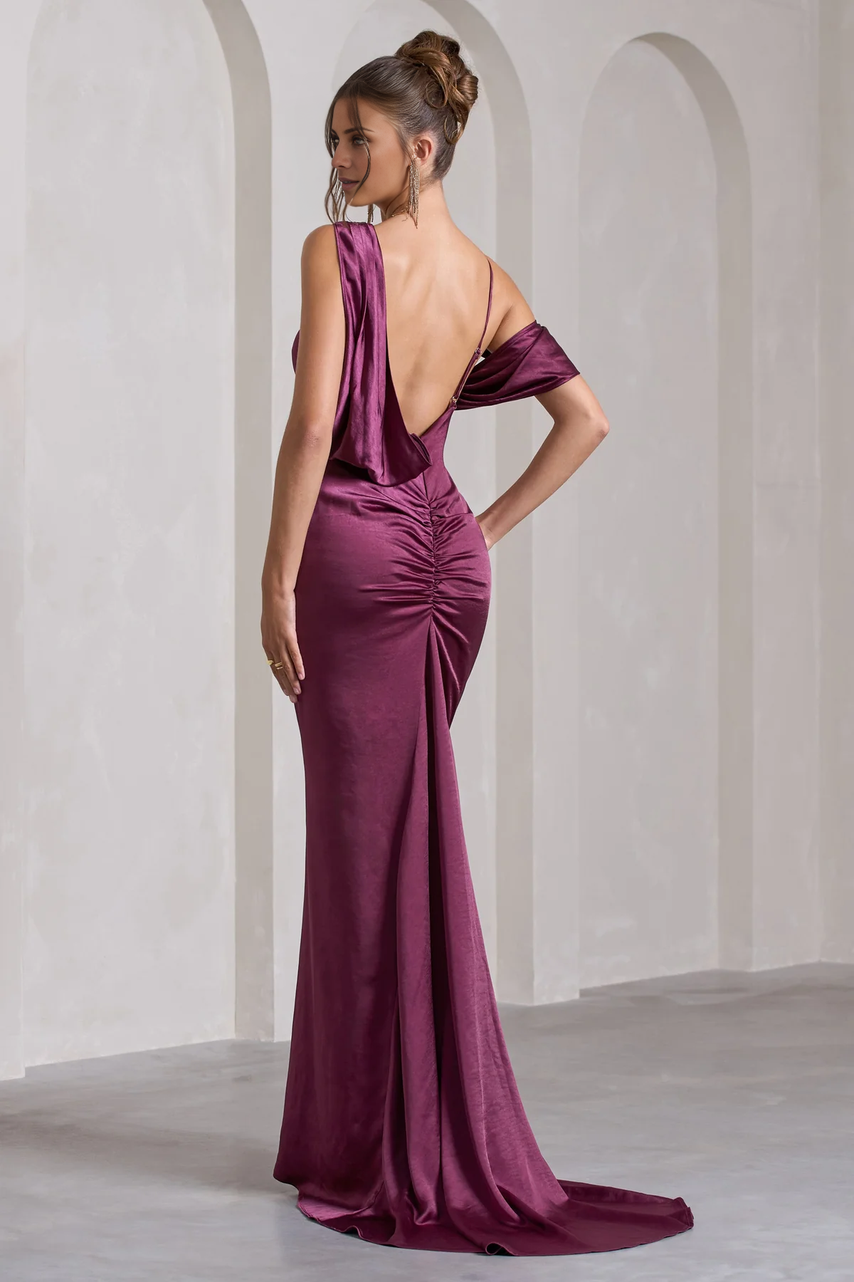 Asymmetric hanging side slit and floor length evening dress - Jimiss Dress