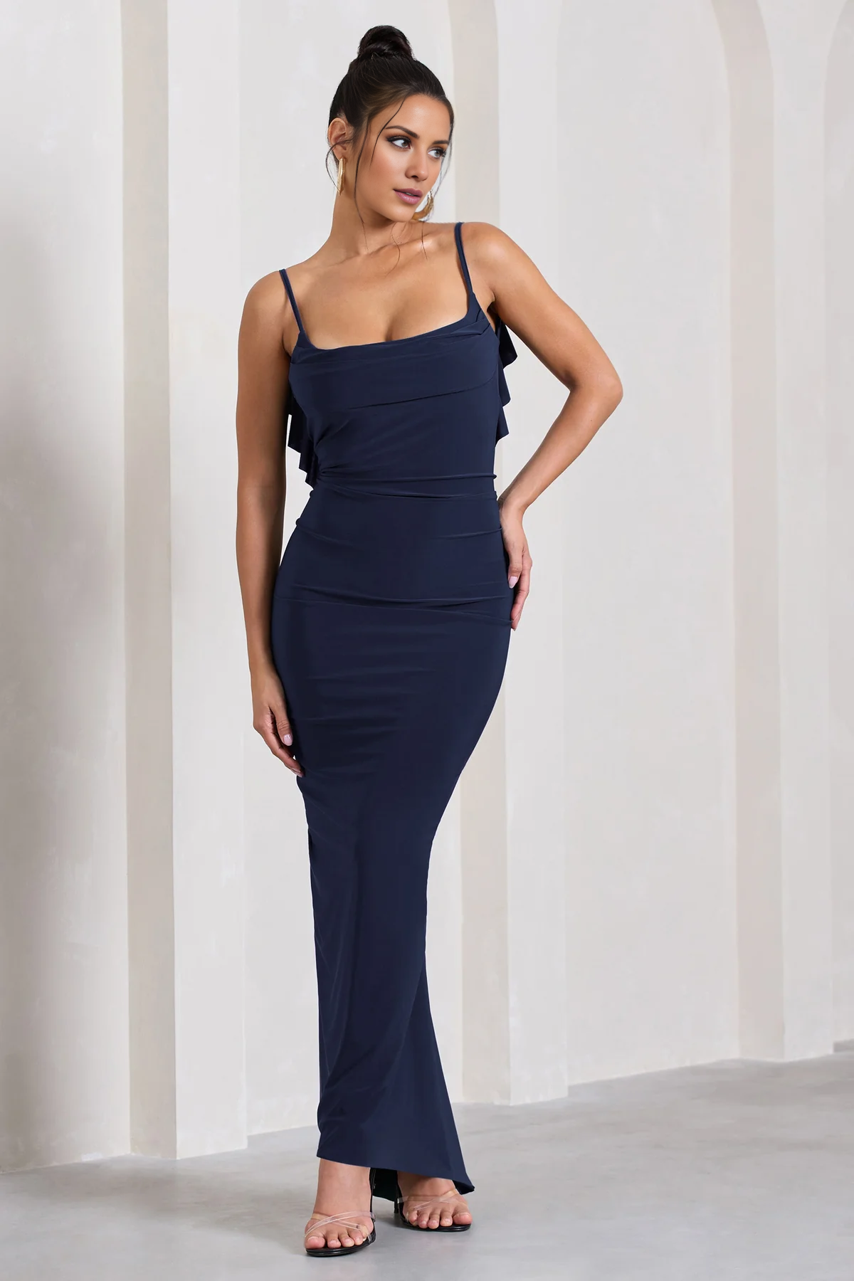 Wrinkled backless backless slim fit and floor length evening dress - Jimiss Dress