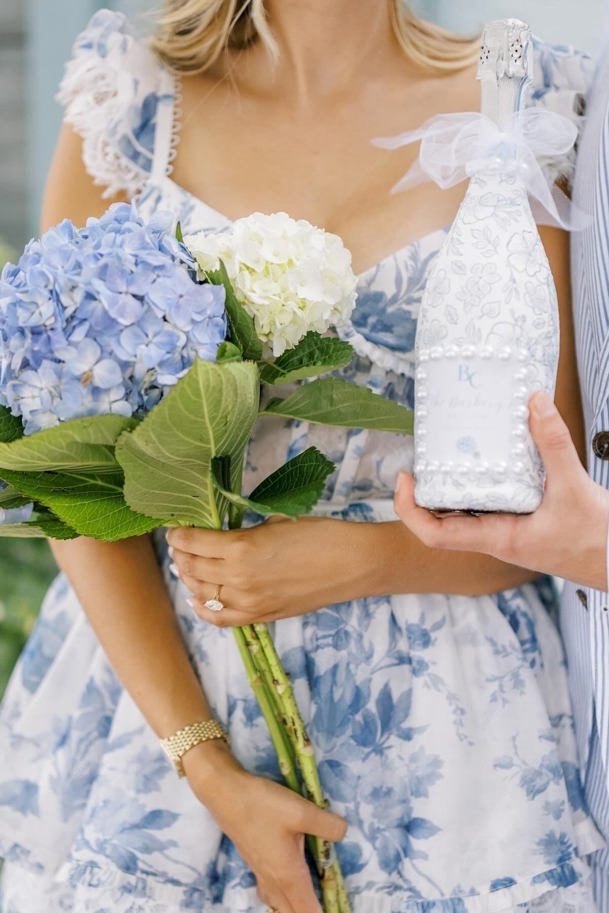 A Line Sweetheart Blue Floral Printed Long Party Dresses