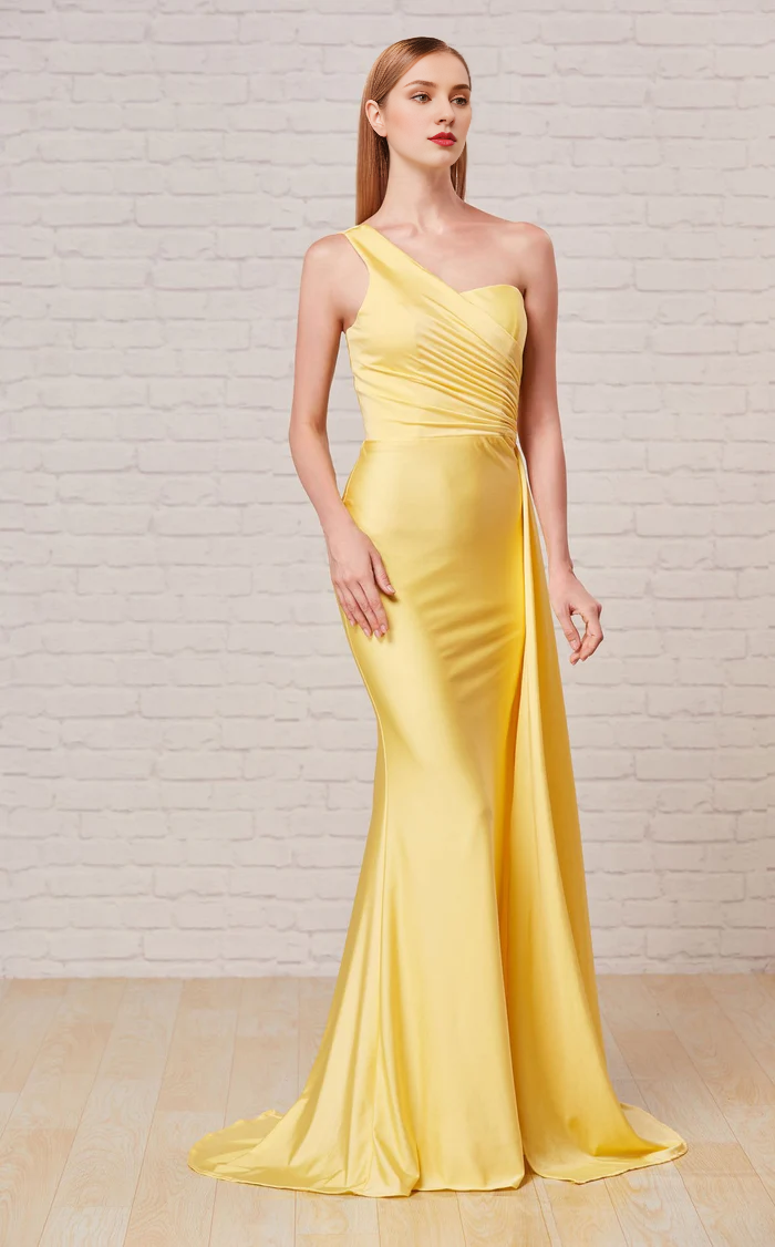 Asymmetric collar sleeveless tight corset and floor length gowns evening dresses