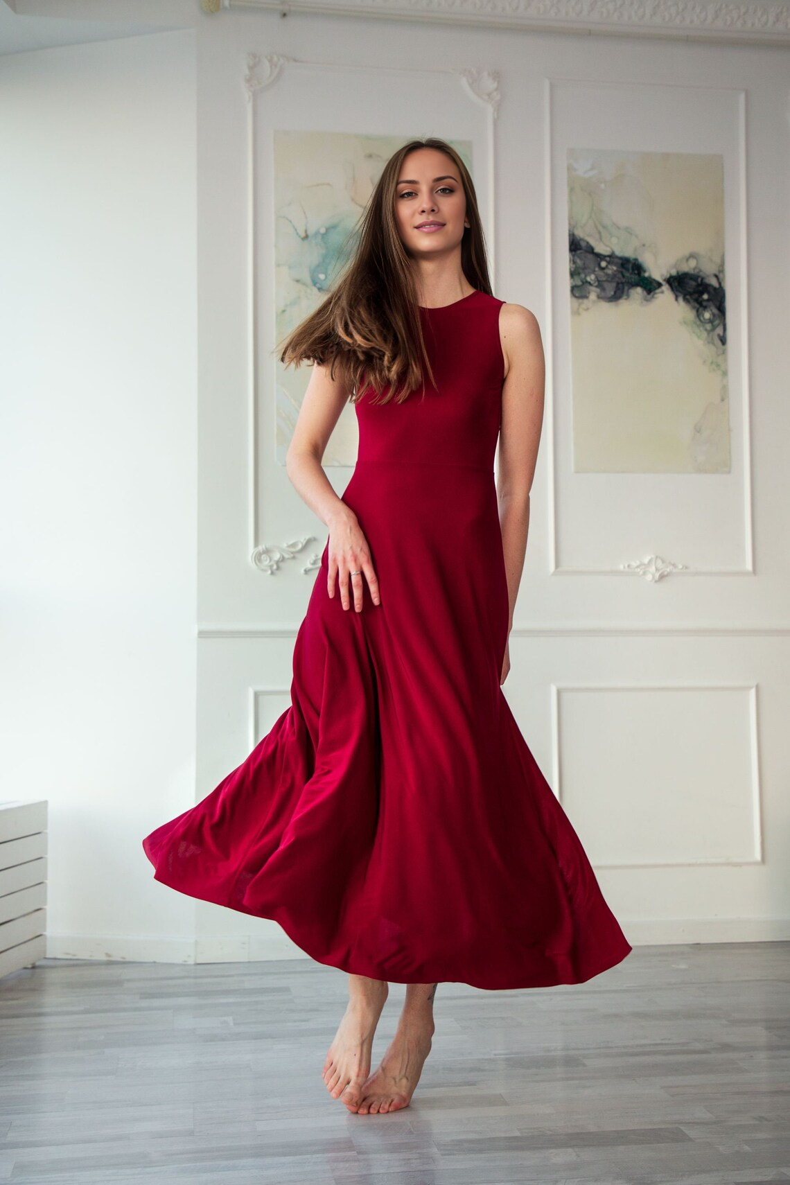 Jimiss - Round neck sleeveless backless long Prom dress