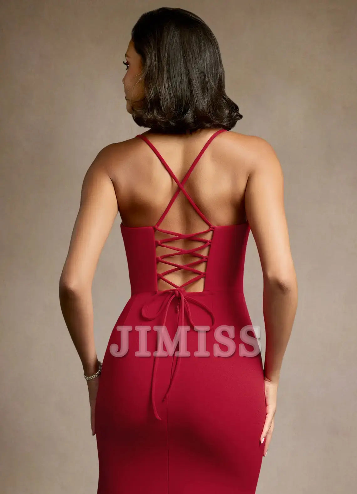 Deep V-neck backless side slit and floor length evening dress