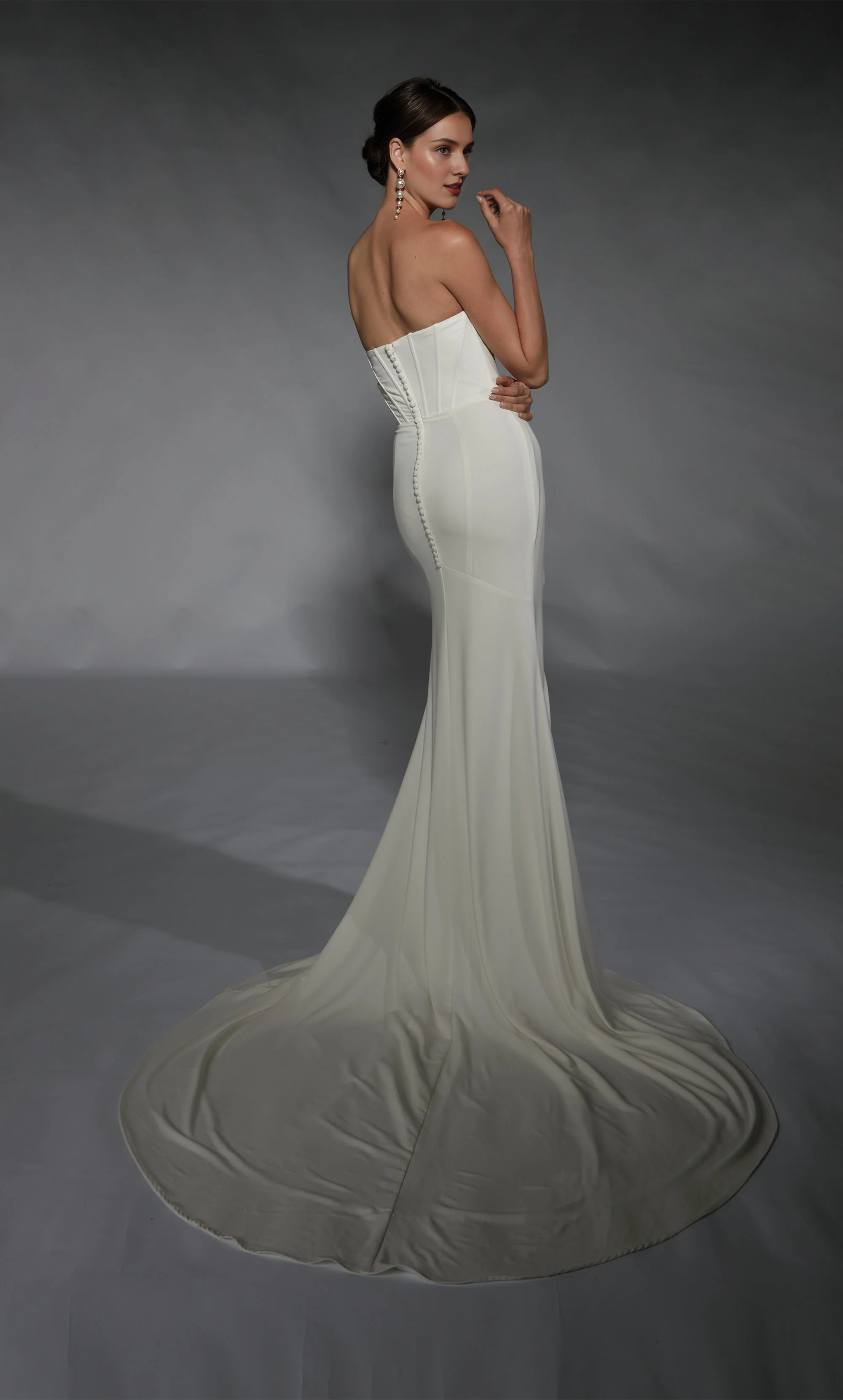 Strapless straight tube backless tight corset with slit for wedding dresses