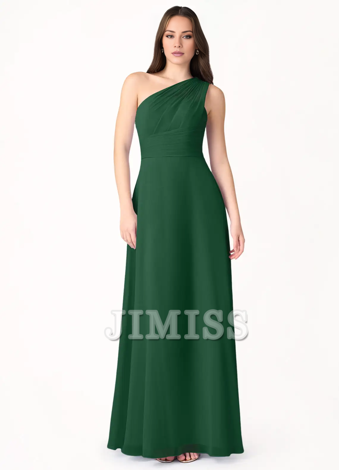 A-line shoulder chiffon and floor length evening dress
