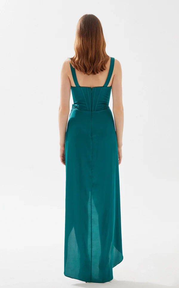 Deep V-neck sleeveless high slit and floor length evening dress