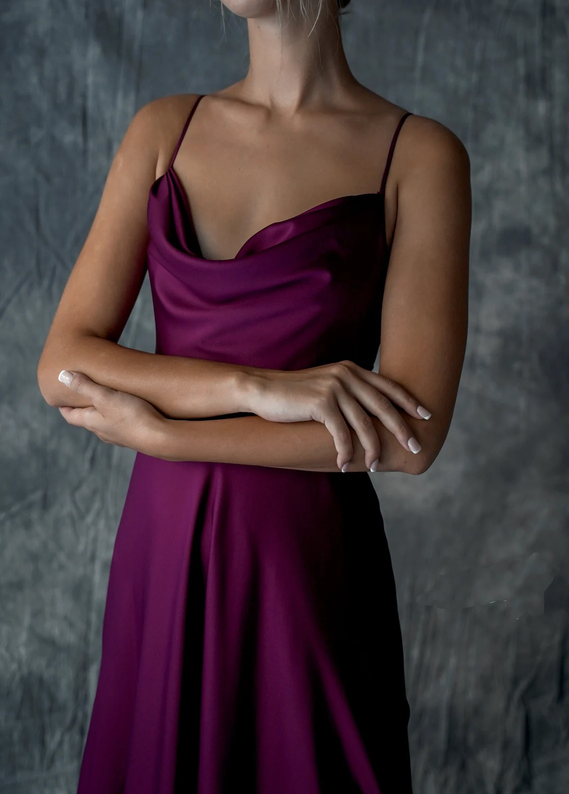 Jimiss - Thin shoulder strap satin scarf collar backless long Prom dress