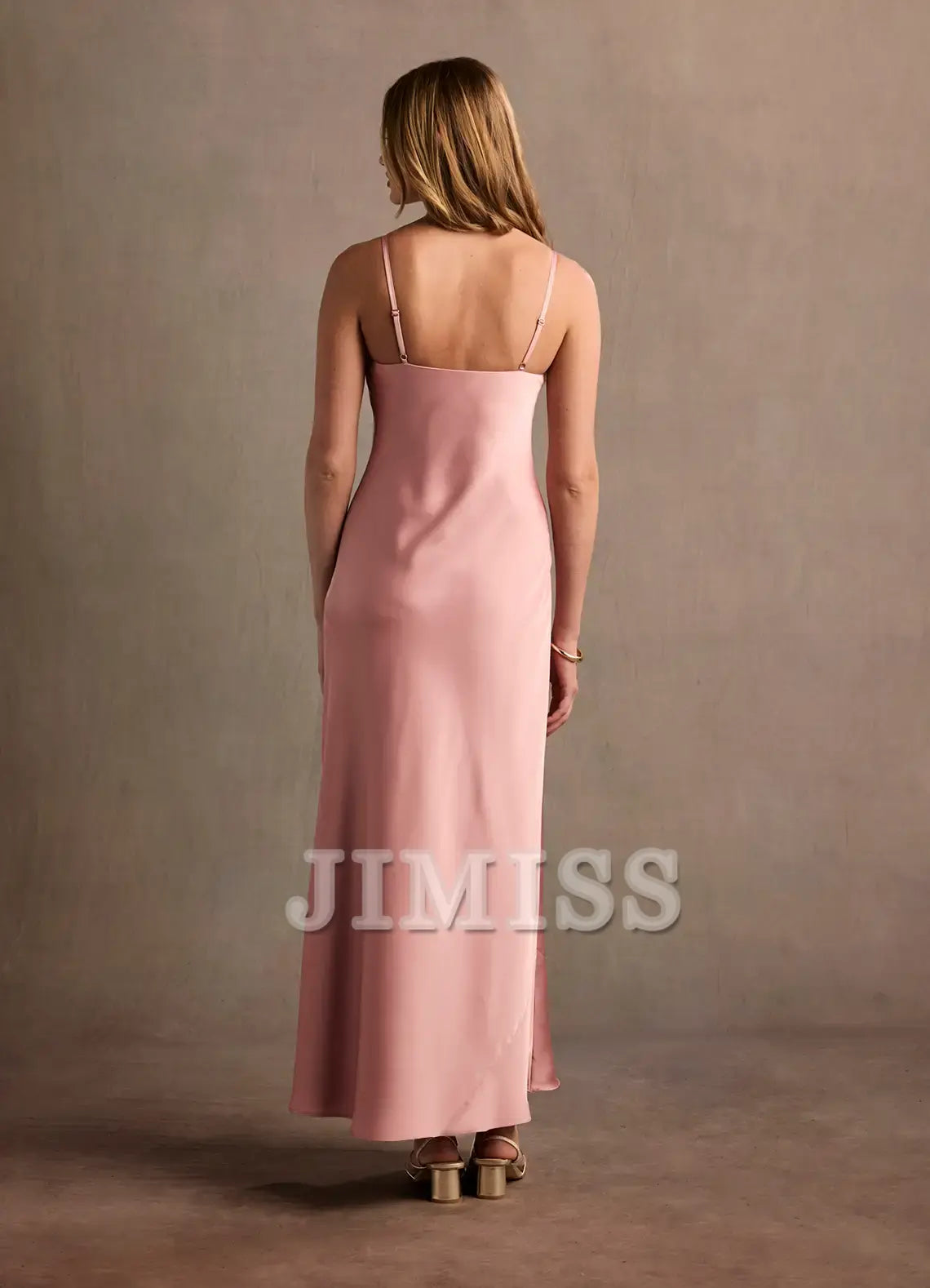 Off shoulder collar thin shoulder strap satin backless long style evening dress