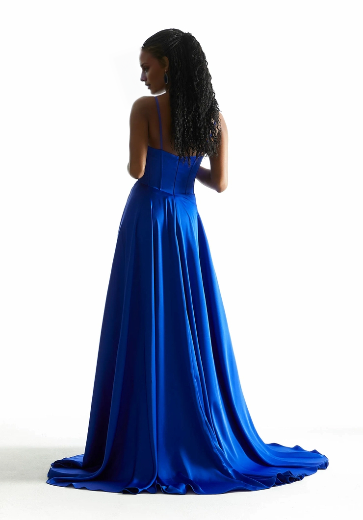 A-line hanging satin collar and floor length evening gown