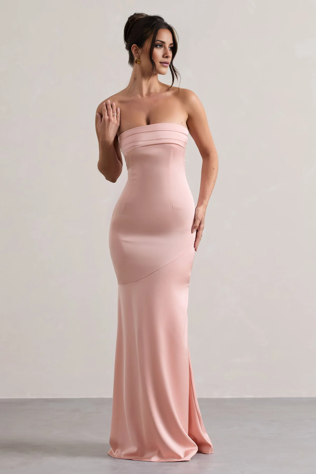 Satin pleated strapless backless and floor length evening dress - Jimiss Dress