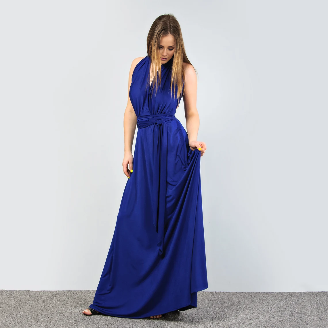 Jimiss - Hanging neck collar pleated bra backless and floor length Prom dress