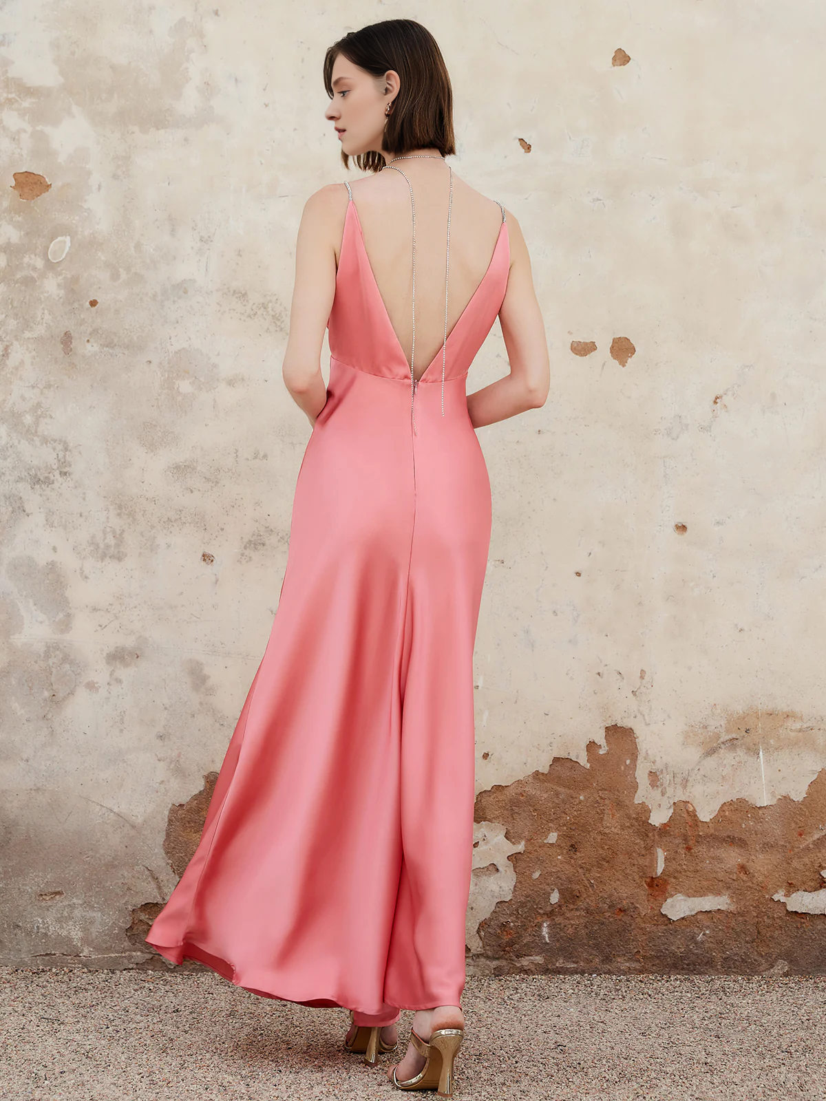 Pleated backless camisole long gown evening dresses