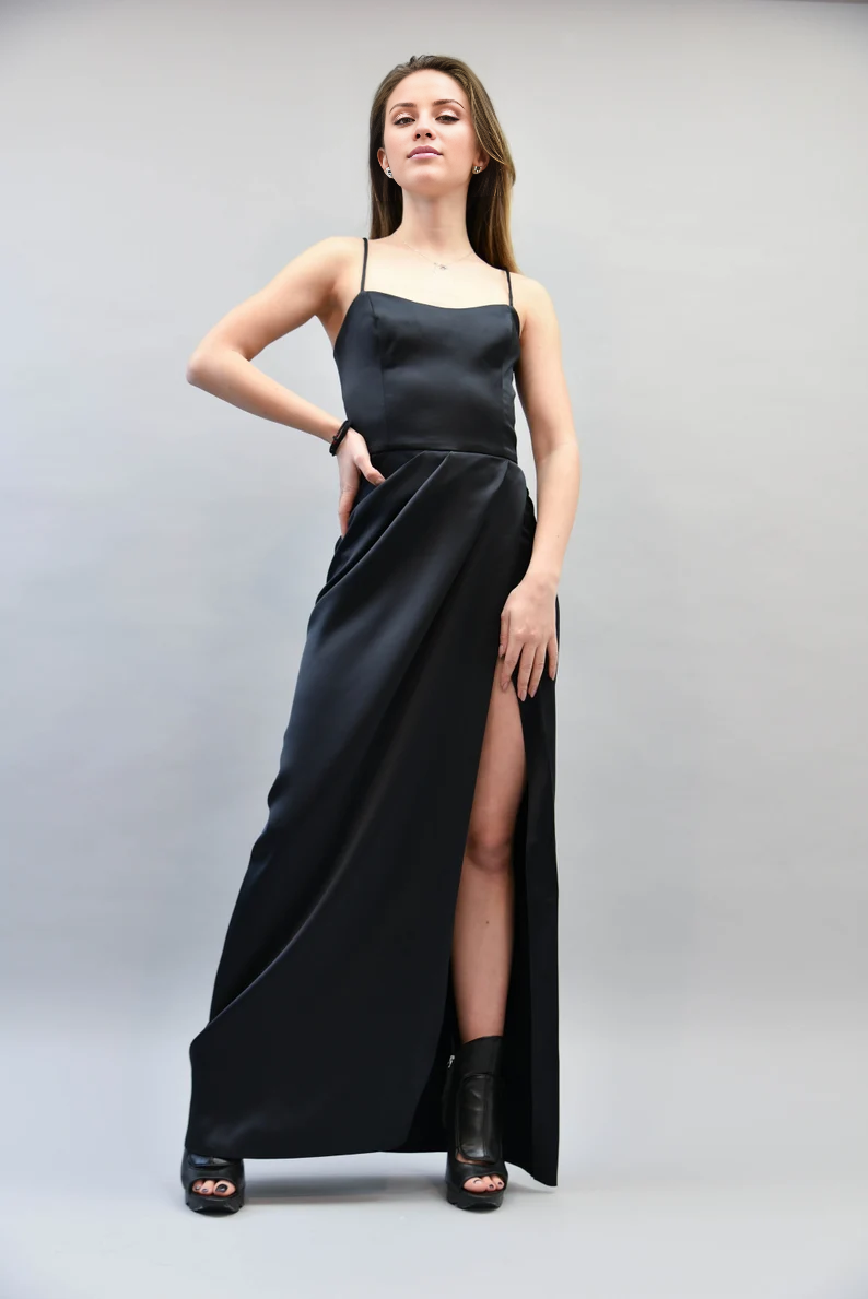 Jimiss - Thin shoulder strap sleeveless off shoulder side slit and floor length Prom dress