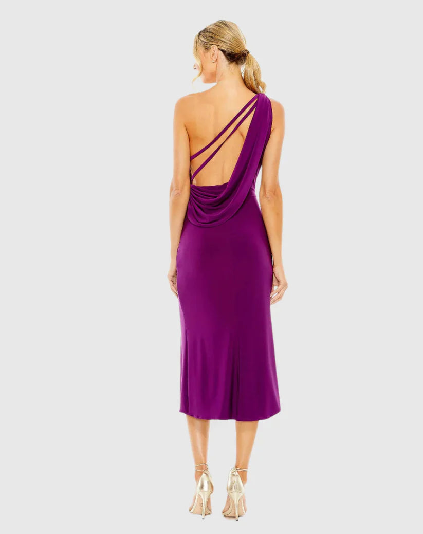 One shoulder sleeveless side slit long evening dress