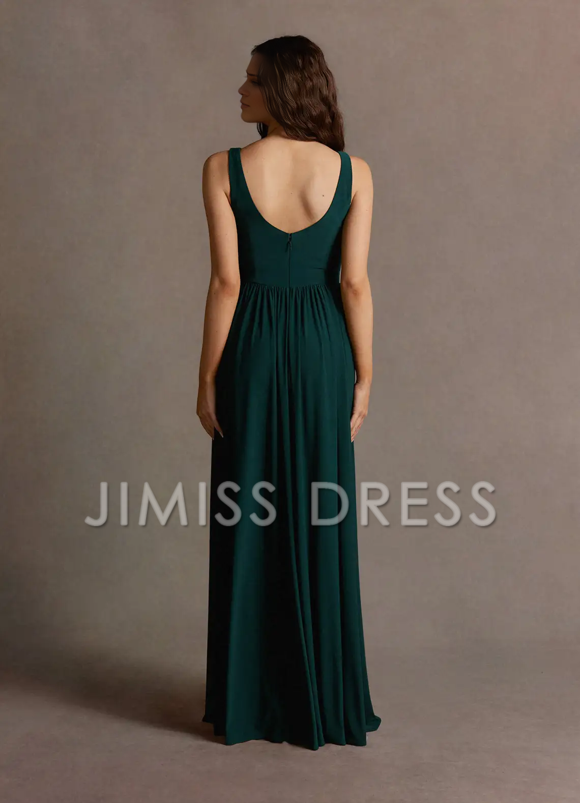 Jimiss slim shoulder strap V-neck side slit and floor length Prom dress