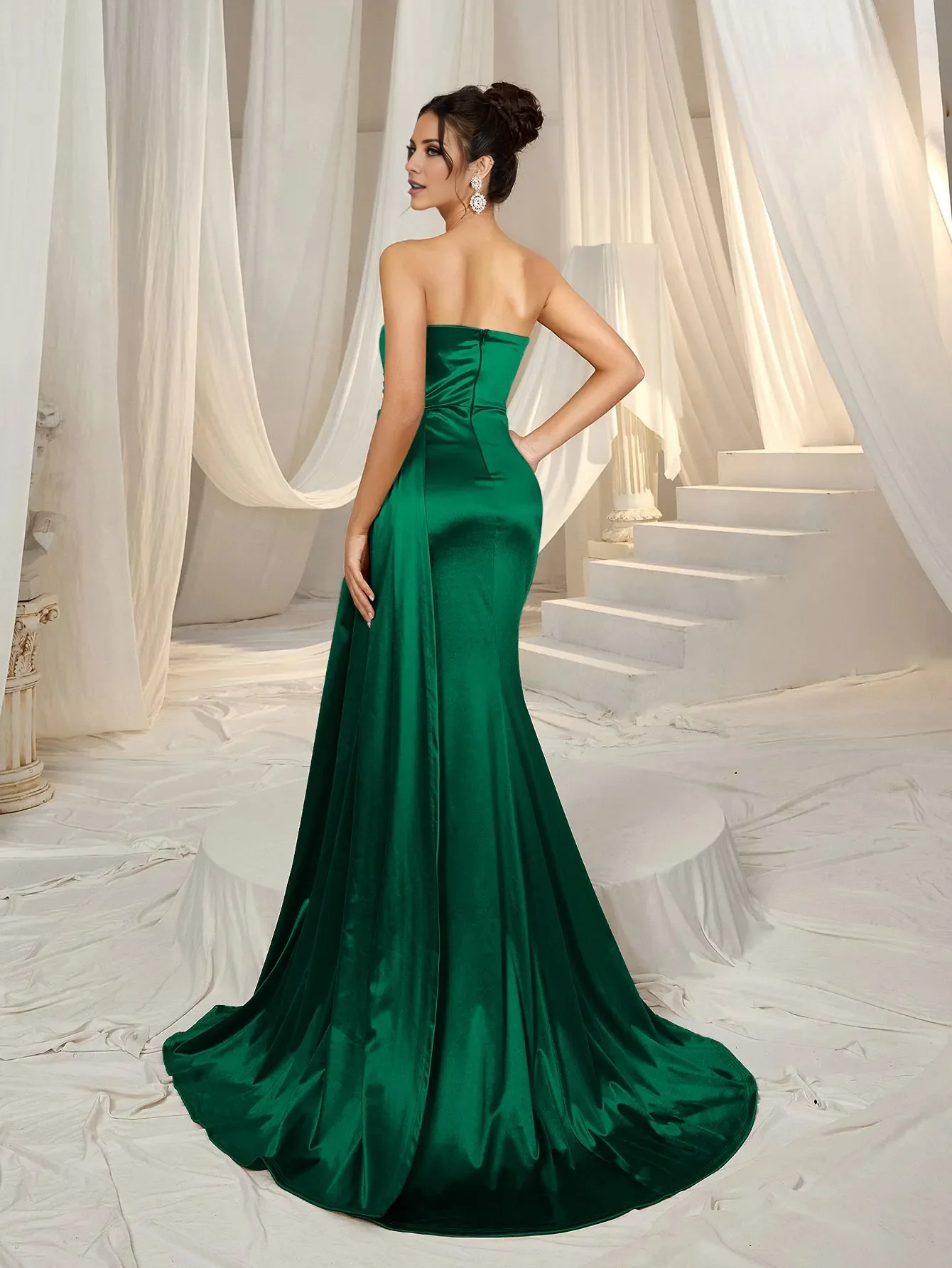 Mermaid strapless side slit and floor length formal dress