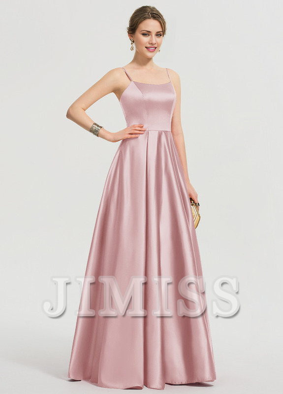 A-shaped square floor mopping satin and floor length Prom dress