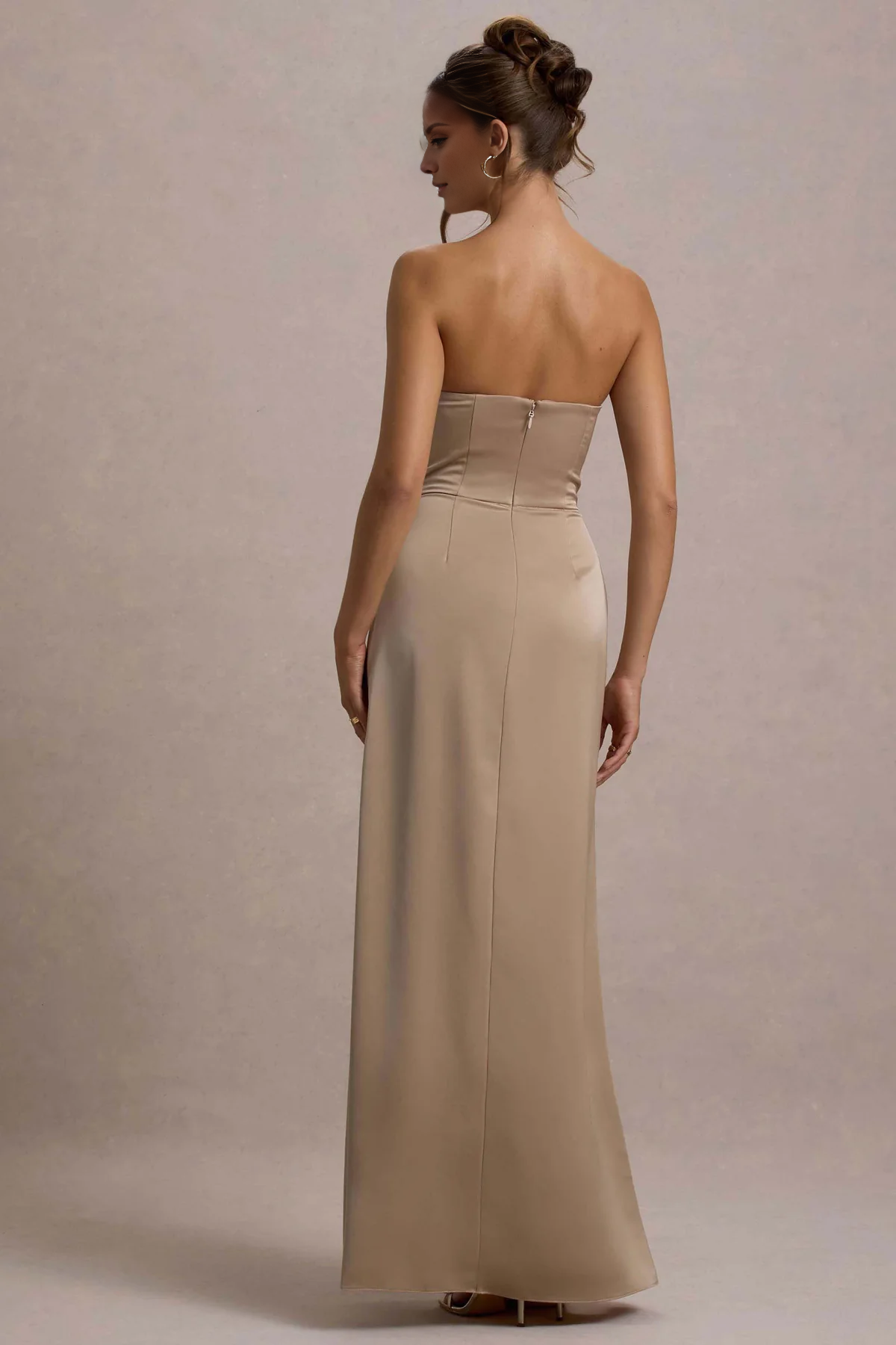 Asymmetric neckline satin strapless drape and floor length evening dress - jimiss dress