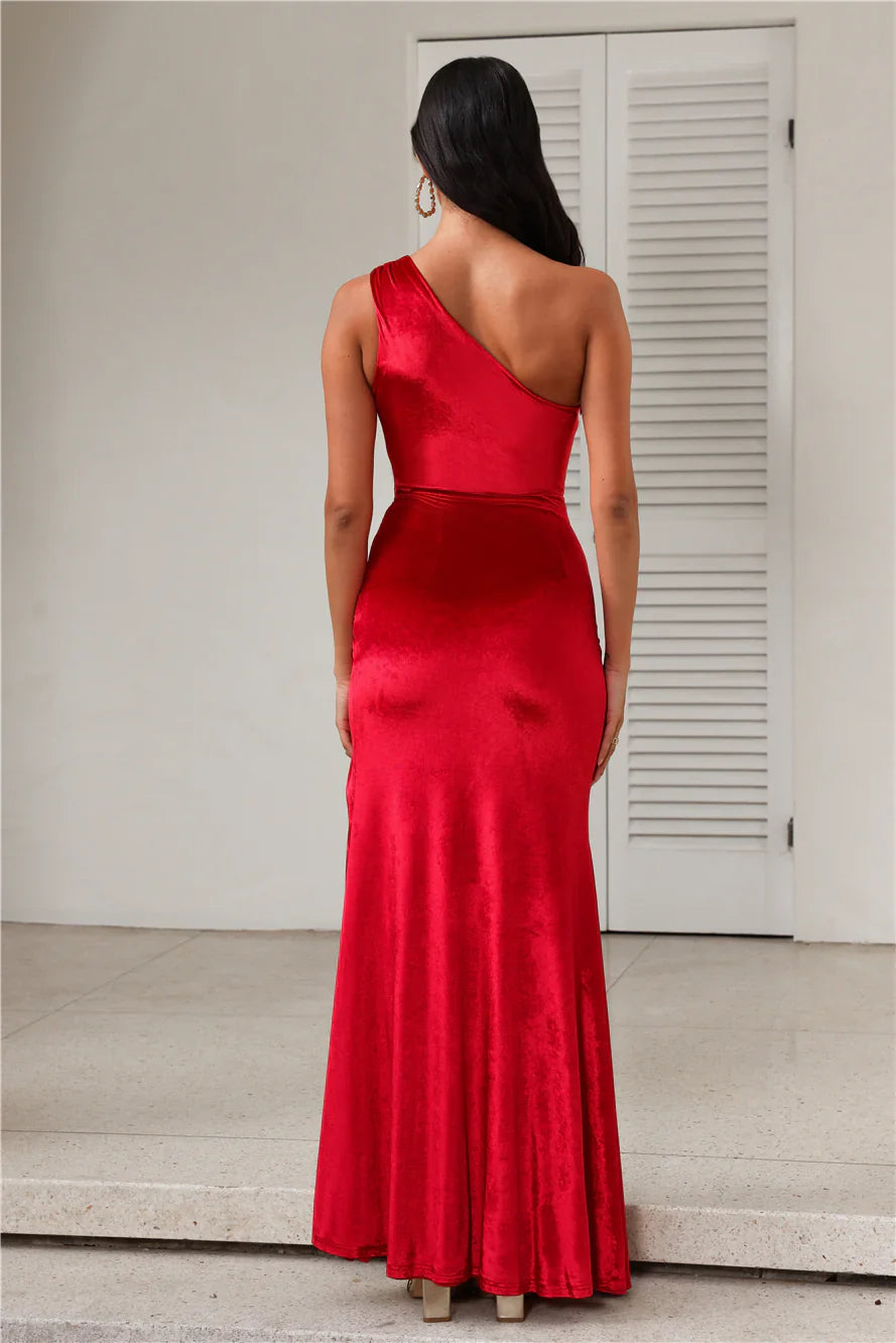 Jimiss shoulder collar with side slit and floor length Prom dress