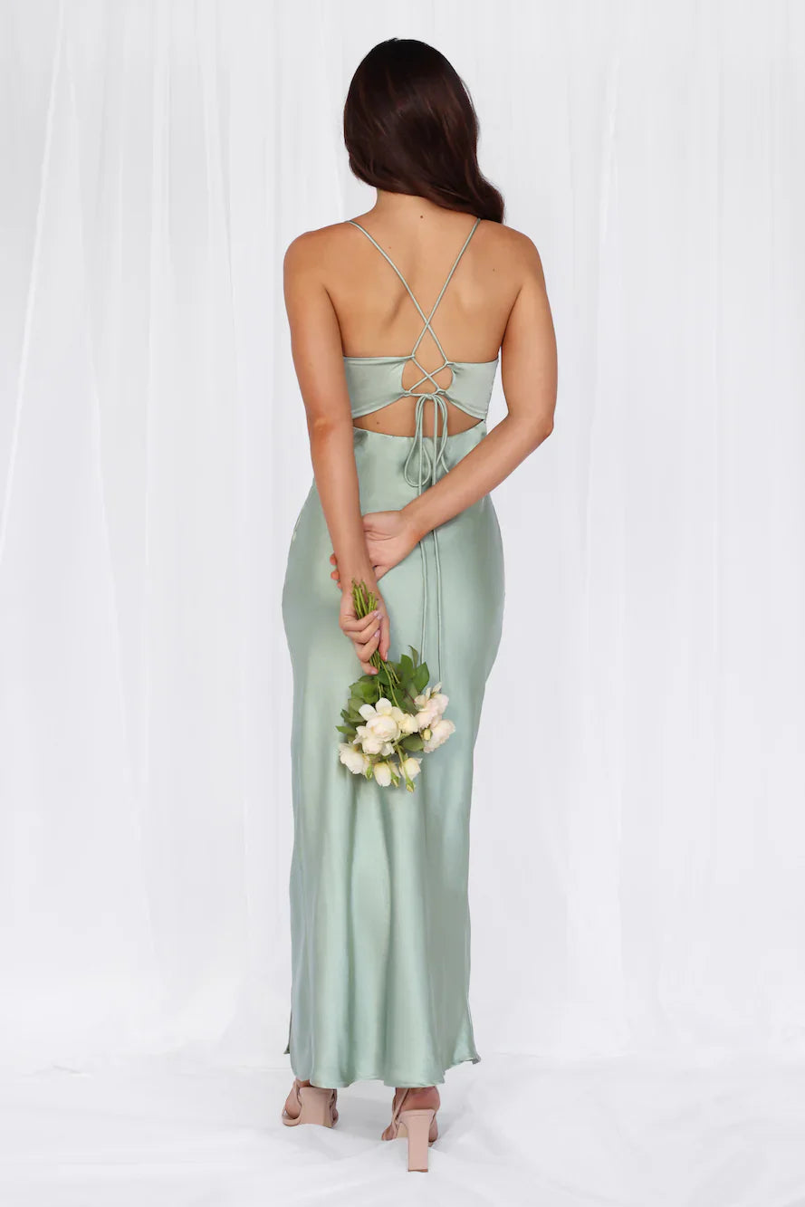 Jimiss V-neck satin backless side slit long style Prom dress
