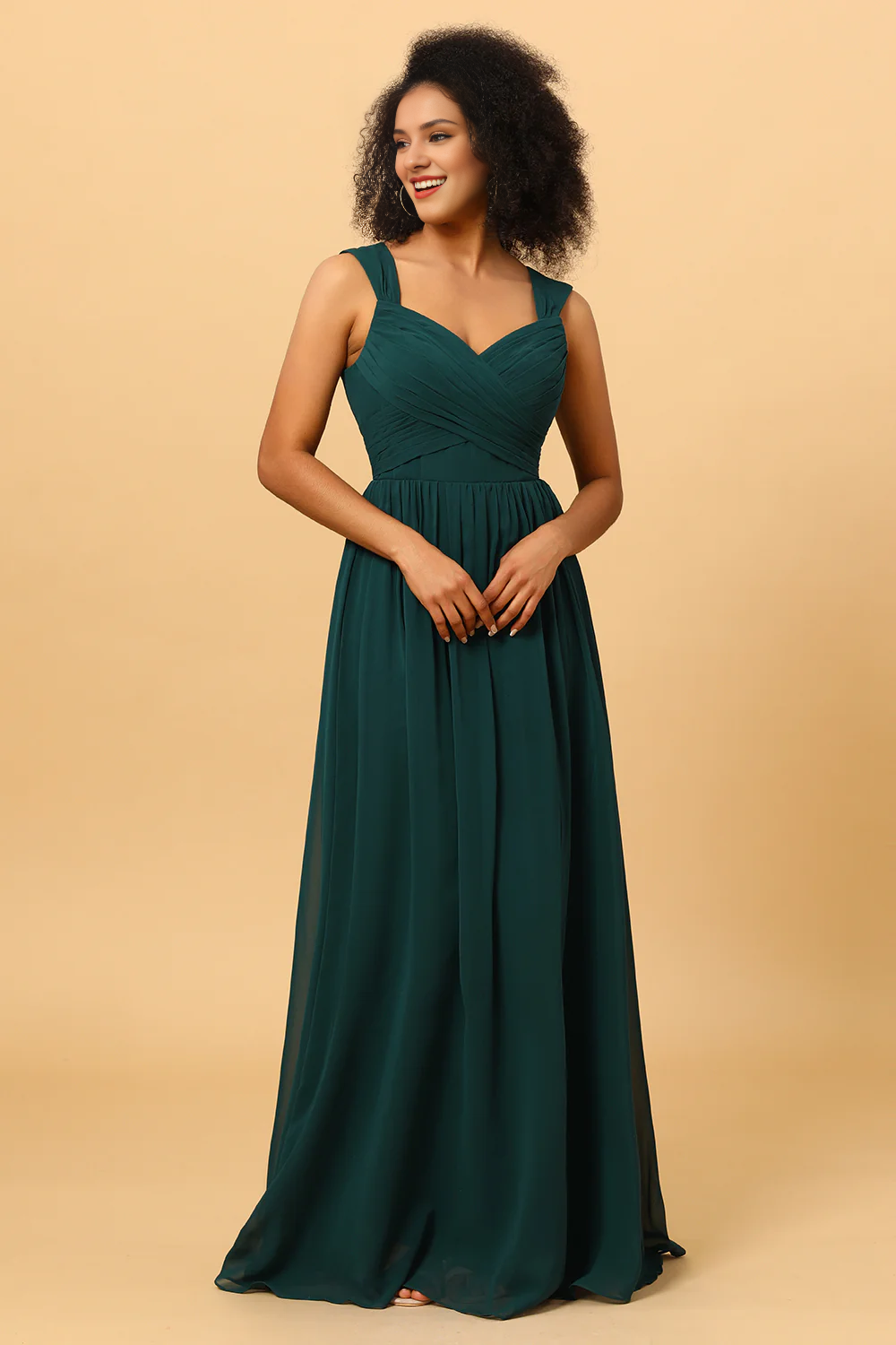 Heart shaped backless pine chiffon bridesmaid dress