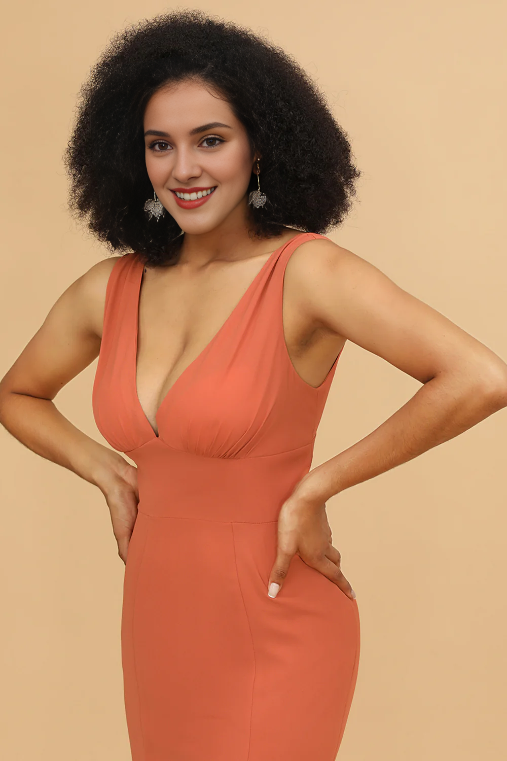 Lotus leaf edge sunset fish tail V-neck bridesmaid dress