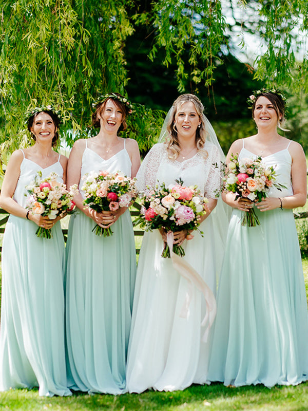 Gogerous Spaghetti Strap Chiffon Floor-length Beautifule Long Bridesmaid Dresses.DB10629