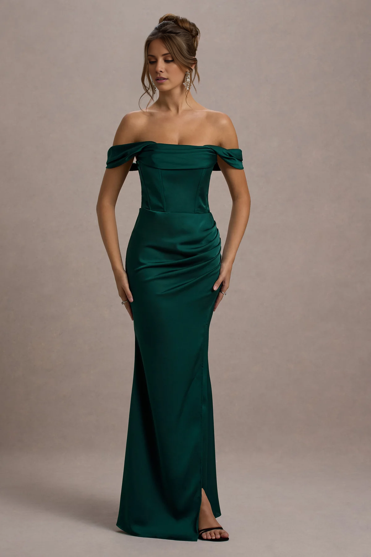 Bow satin one shoulder and floor length evening dress - Jimiss dress