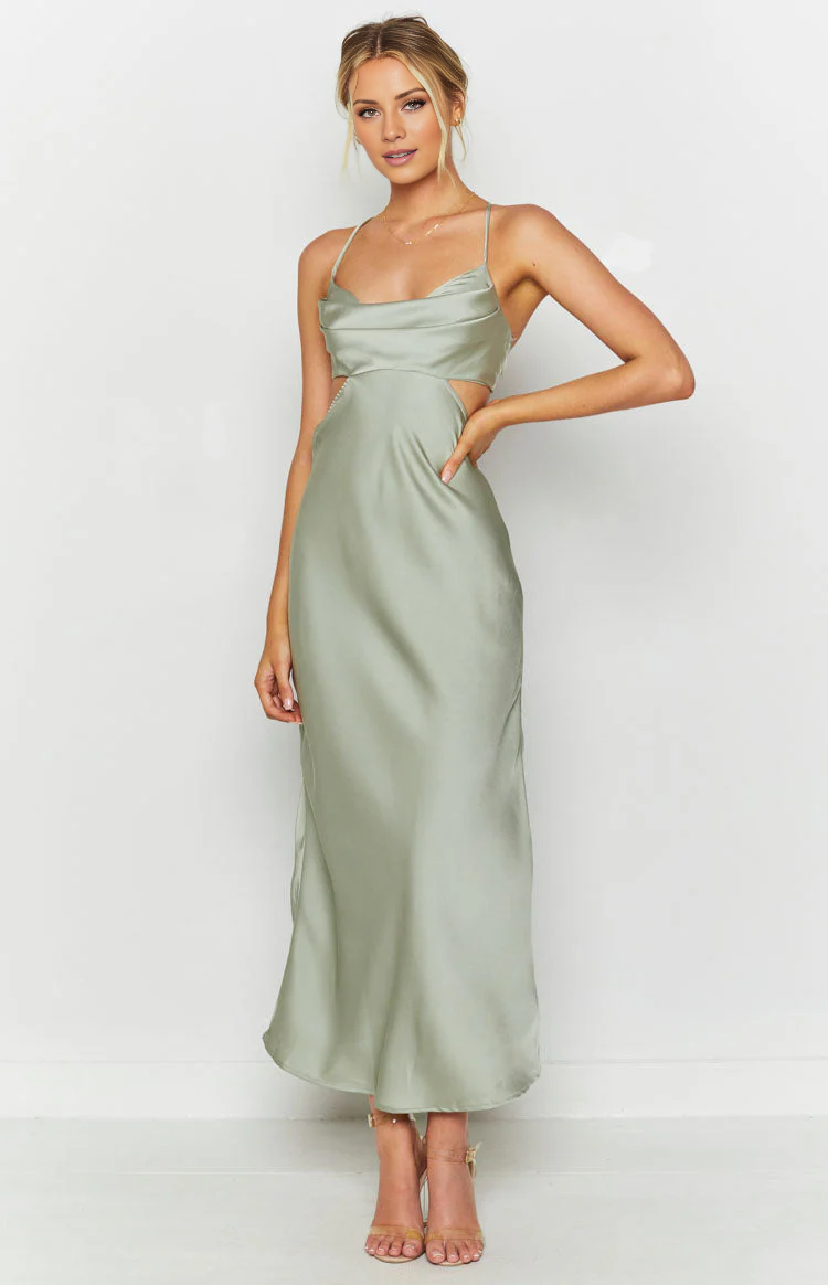 Jimiss collar neckline thin shoulder strap backless satin long Prom dress