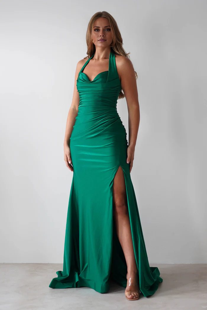 Mermaid Hanging Neck Open Back and Ground length Prom Dress - Jimiss Dress