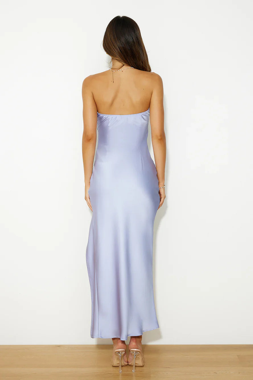 Jimiss off shoulder collar sleeveless satin side slit long Prom dress