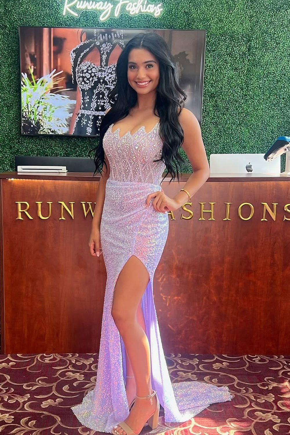 Mermaid Strapless Lilac Sequins Long Prom Dresses