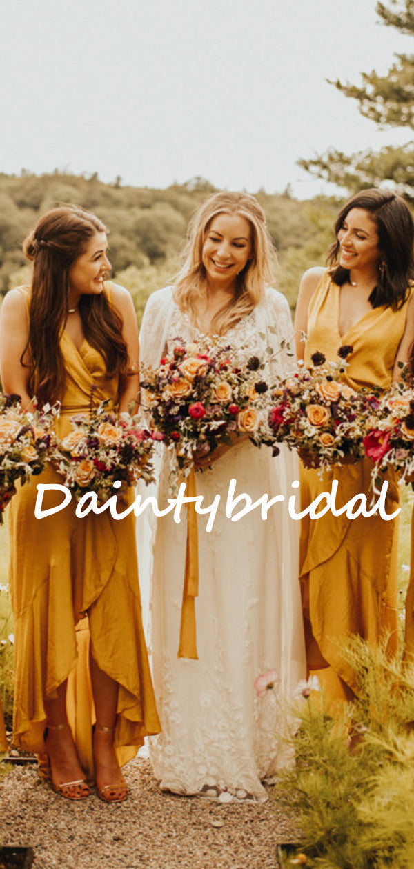 Simple V-neck High-low Charming Sleeveless Evening Dresses Bridesmaid Dresses.DB10720