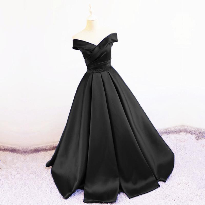 Sexy V Neck Off The Shoulder Satin Ball Gown Prom Dress Beaded Sashes
