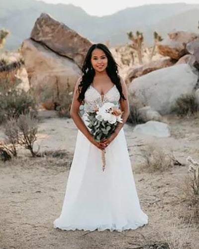 Boho White Chiffon Beading Beach Wedding Dress