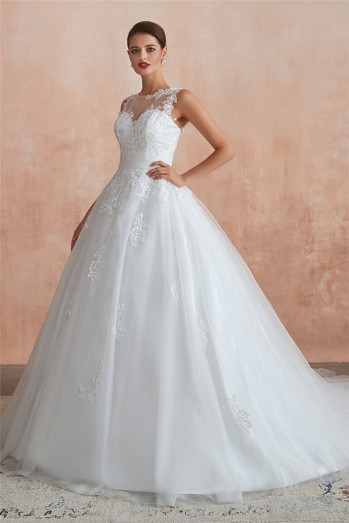 Princess Long Ball Gown A-line White Wedding Dress with Lace