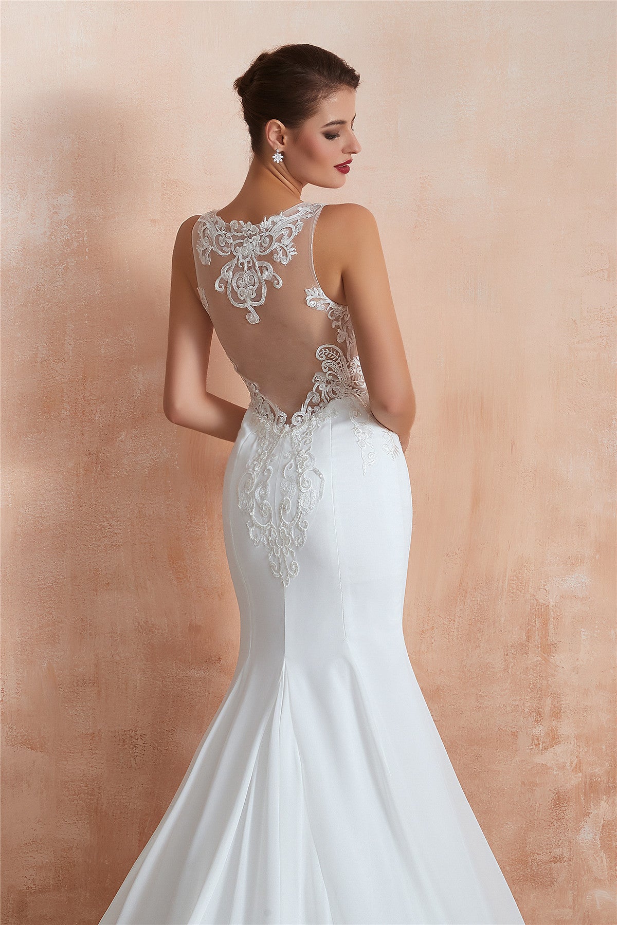 Sexy Long Mermaid See-Through White Wedding Dress with Lace Top