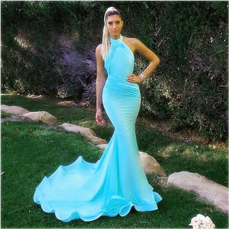 Sexy Long Jersey Halter Evening Dresses Mermaid
