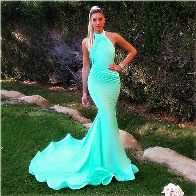 Sexy Long Jersey Halter Evening Dresses Mermaid