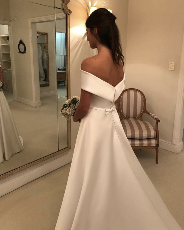 A-line Off The Shoulder Satin Wedding Gowns 2019