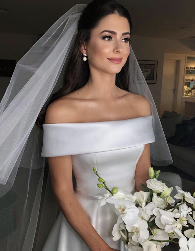 A-line Off The Shoulder Satin Wedding Gowns 2019