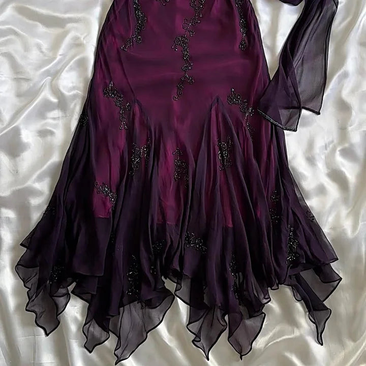Exquisite Purple Beaded Long Prom Dress Luxury Evening Gown