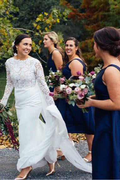 Navy Blue Tea Length Bridesmaid Dress