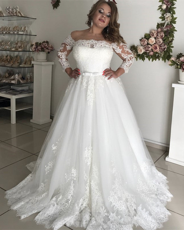 Wedding Gowns Plus Size Bridal Dress With 3/4 Sleeves