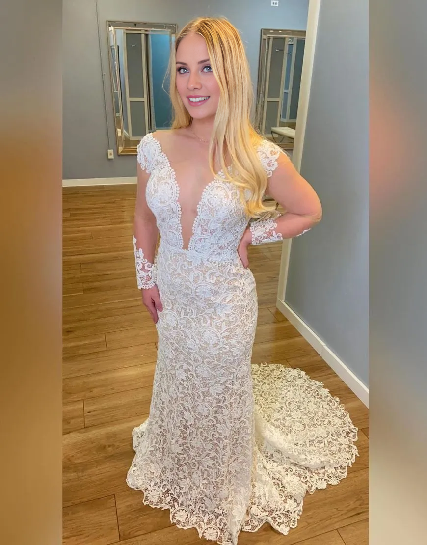 Aimishang Wedding Dress Boho Mermaid V-Back Court Train Lace