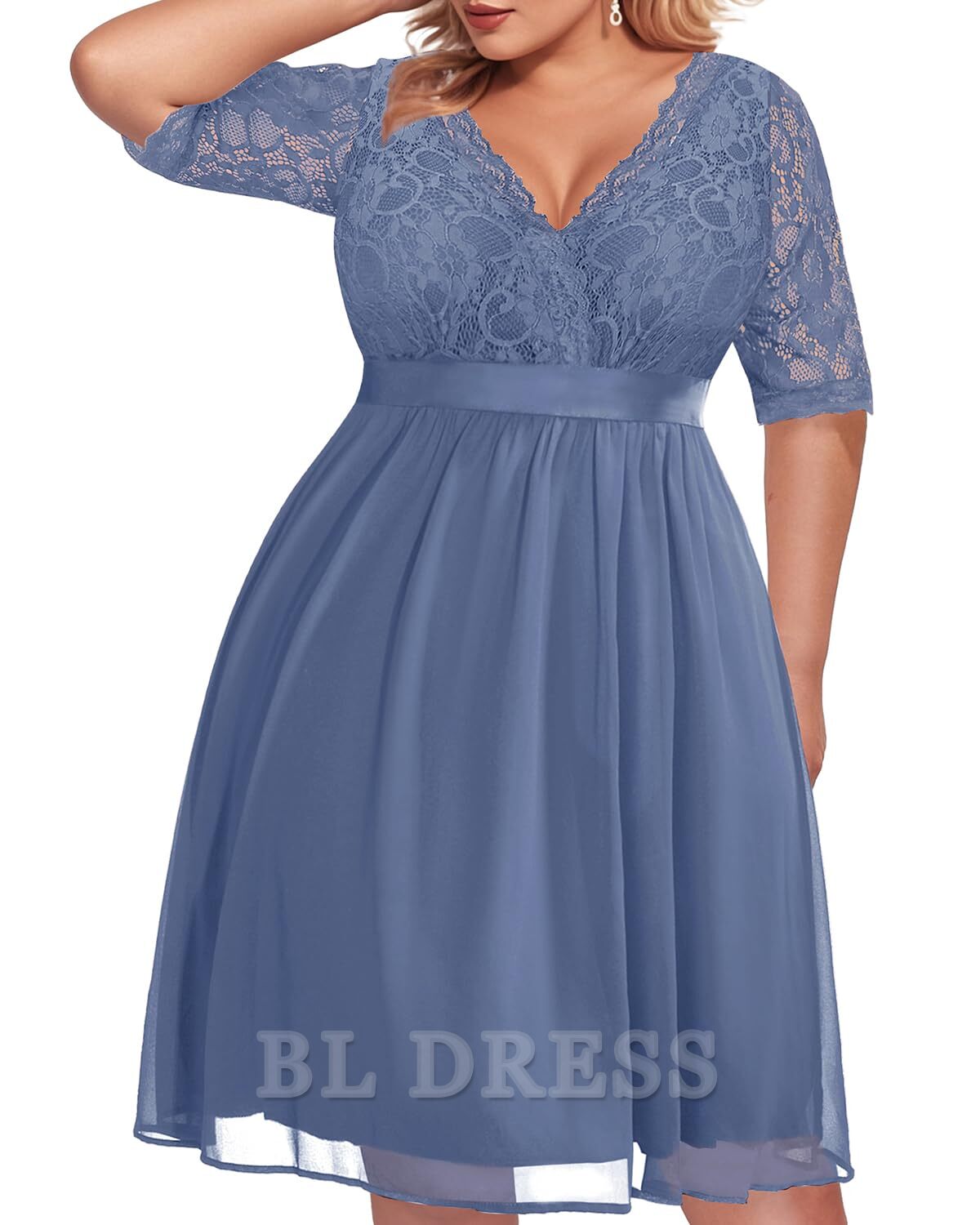 Plus Size A-line V Neck Lace Chiffon formal dresses Bridesmaid Dresses evening gown Prom Dress