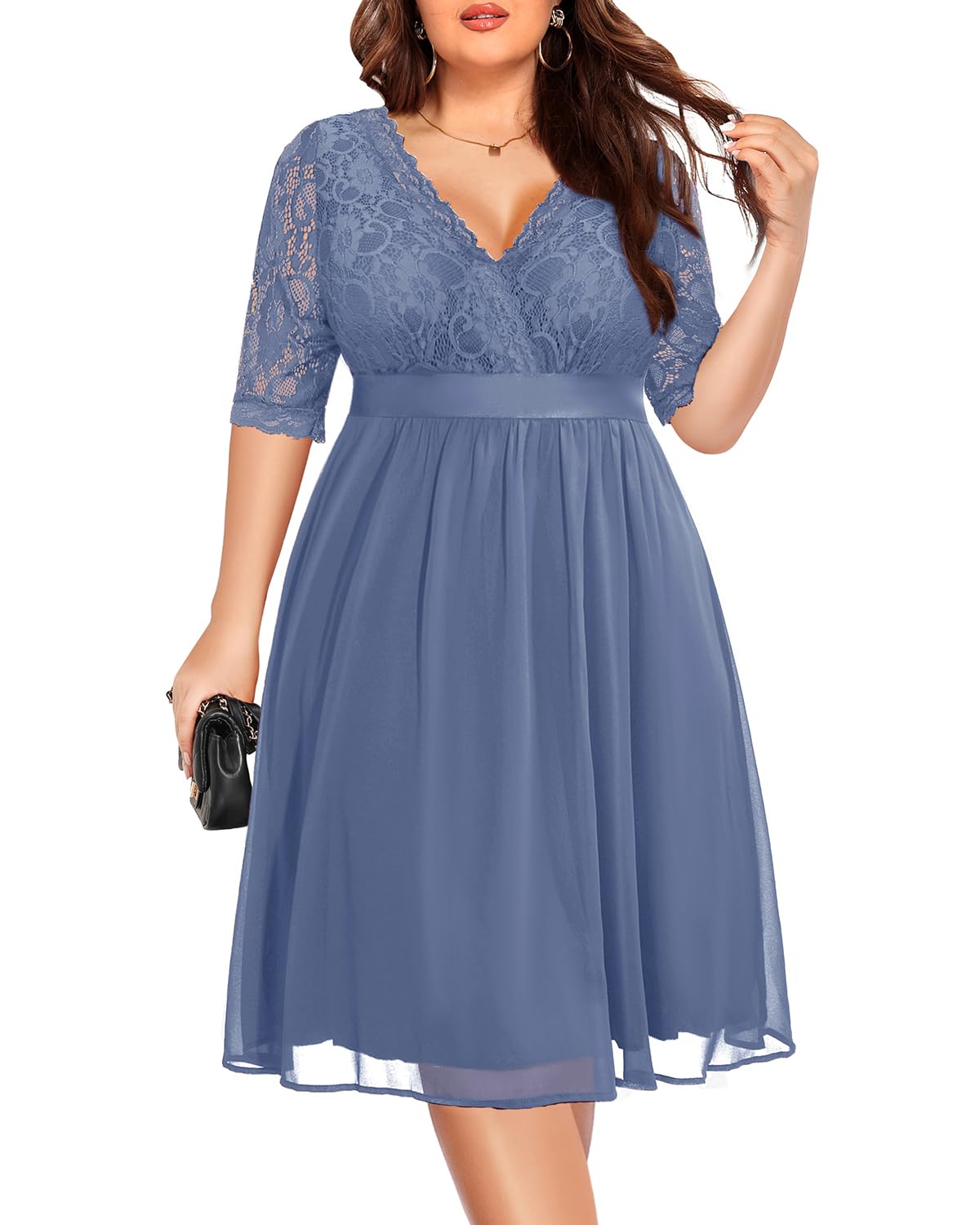 Plus Size A-line V Neck Lace Chiffon formal dresses Bridesmaid Dresses evening gown Prom Dress