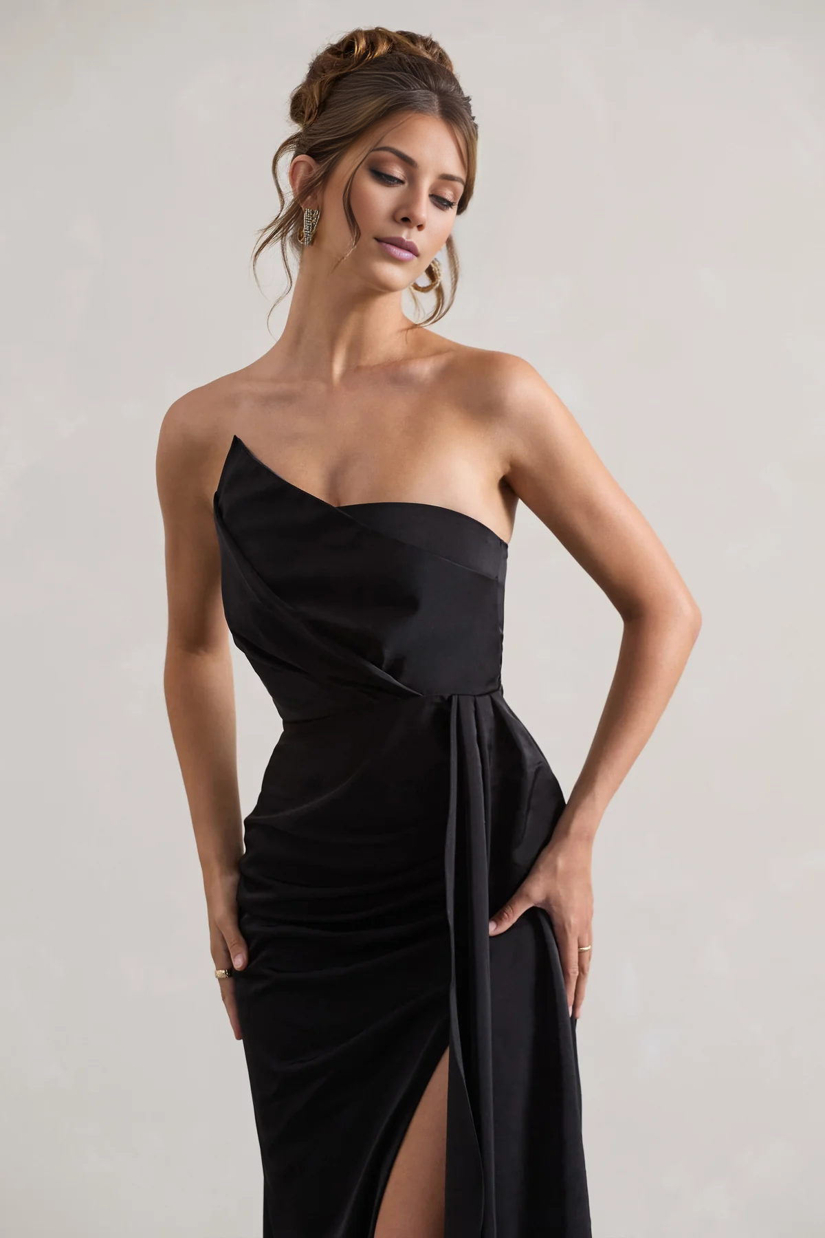 Satin strapless backless slit and floor length evening dress - Jimiss Dress