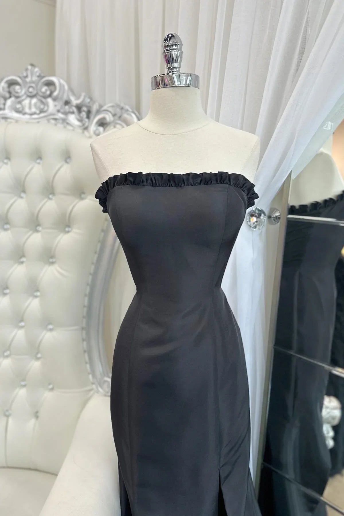 Jimiss off shoulder red satin slit with fish tail long dress